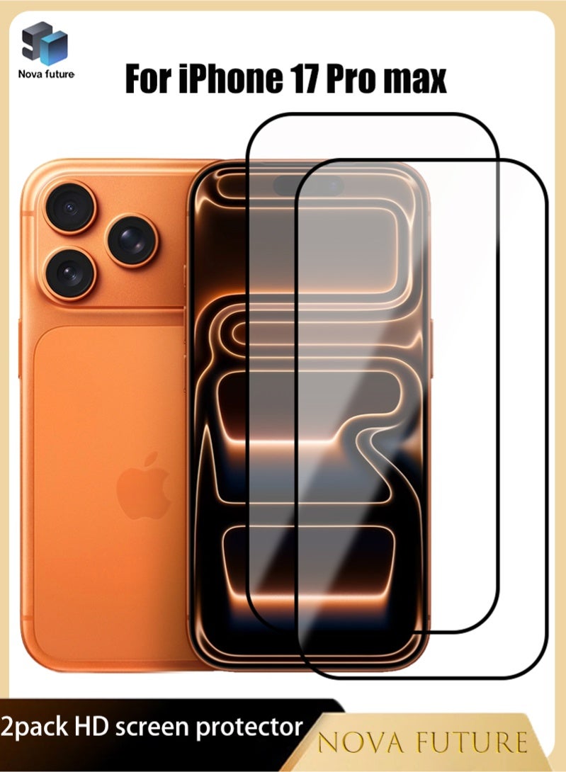 مستقبل نوفا عبوة من قطعتين من واقي شاشة زجاجي مقوى لهاتف Apple iPhone 17 Pro Max [شفافية عالية، لمسة دقيقة، مقاوم للانفجار، حواف منحنية ناعمة، صلابة 9H] - Image 1
